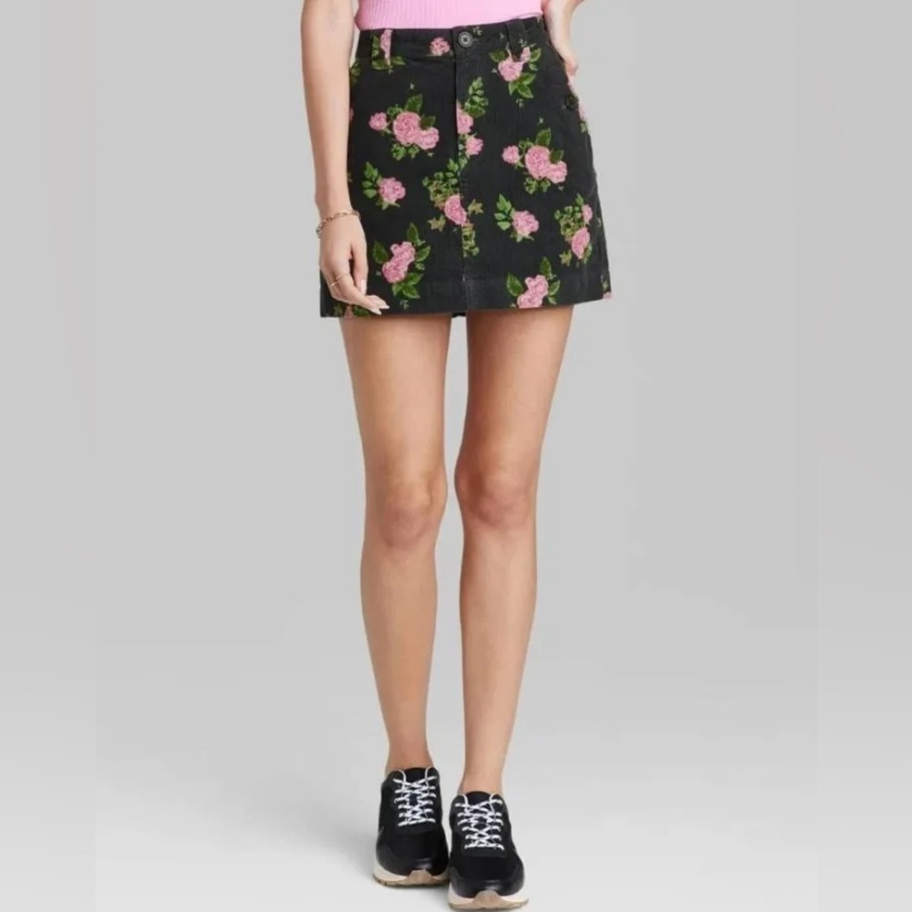 ‼️RARE‼️🎸Wild Fable🎸🔥NWT🔥Floral Print High-Rise Cord Mini Skirt—4